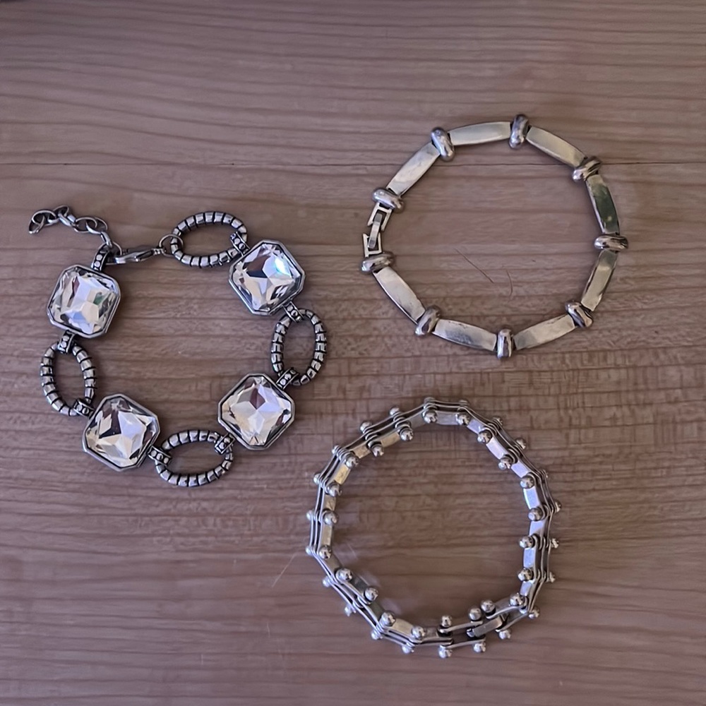 Three silver bracelets. Middle one 925 silver